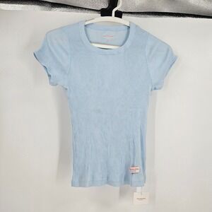 Alexander Wang Bodywear Baby Tee Blue Ribbed Knit Crew Neck Short Sleeve NWT M